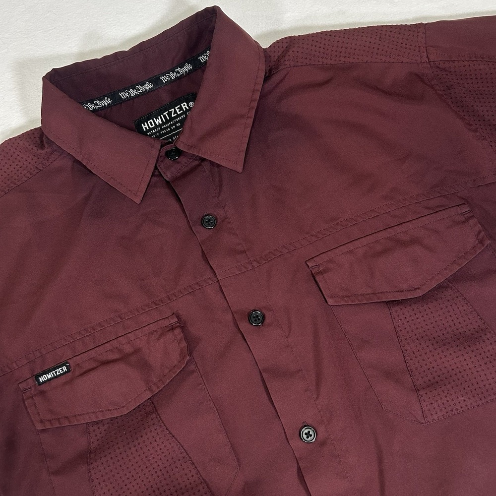 Howitzer Men's Large Maroon We The People Short Sleeve‎ Button Up Military Shirt